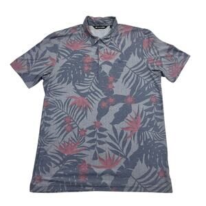 Travis Mathew Men’s Polo Shirt Gray‎ Tropical Floral Print Golf Casual Size L